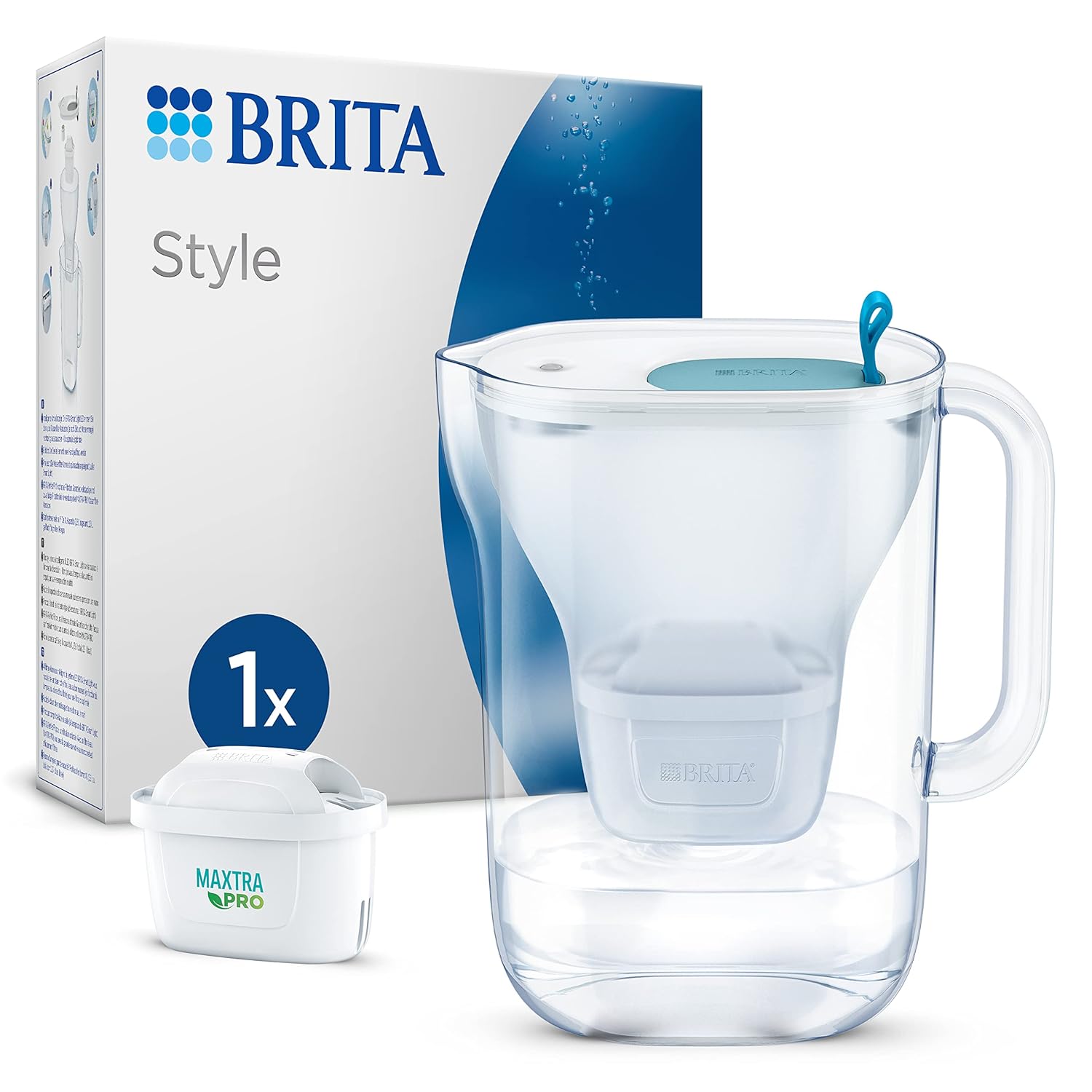 BRITA Water Filter Jug Style Light Blue (2.4 L) Including 1 x Maxtra Pro All-in-1 Cartridge - Water Filter in Modern Design for the Fridge to Reduce Limescale, Chlorine, Metals such as Lead & Copper