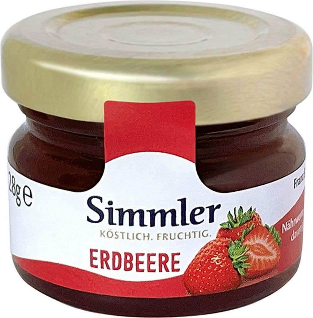 60x SIMMLER Strawberry Jam (fine marmalade, 28g per jar)