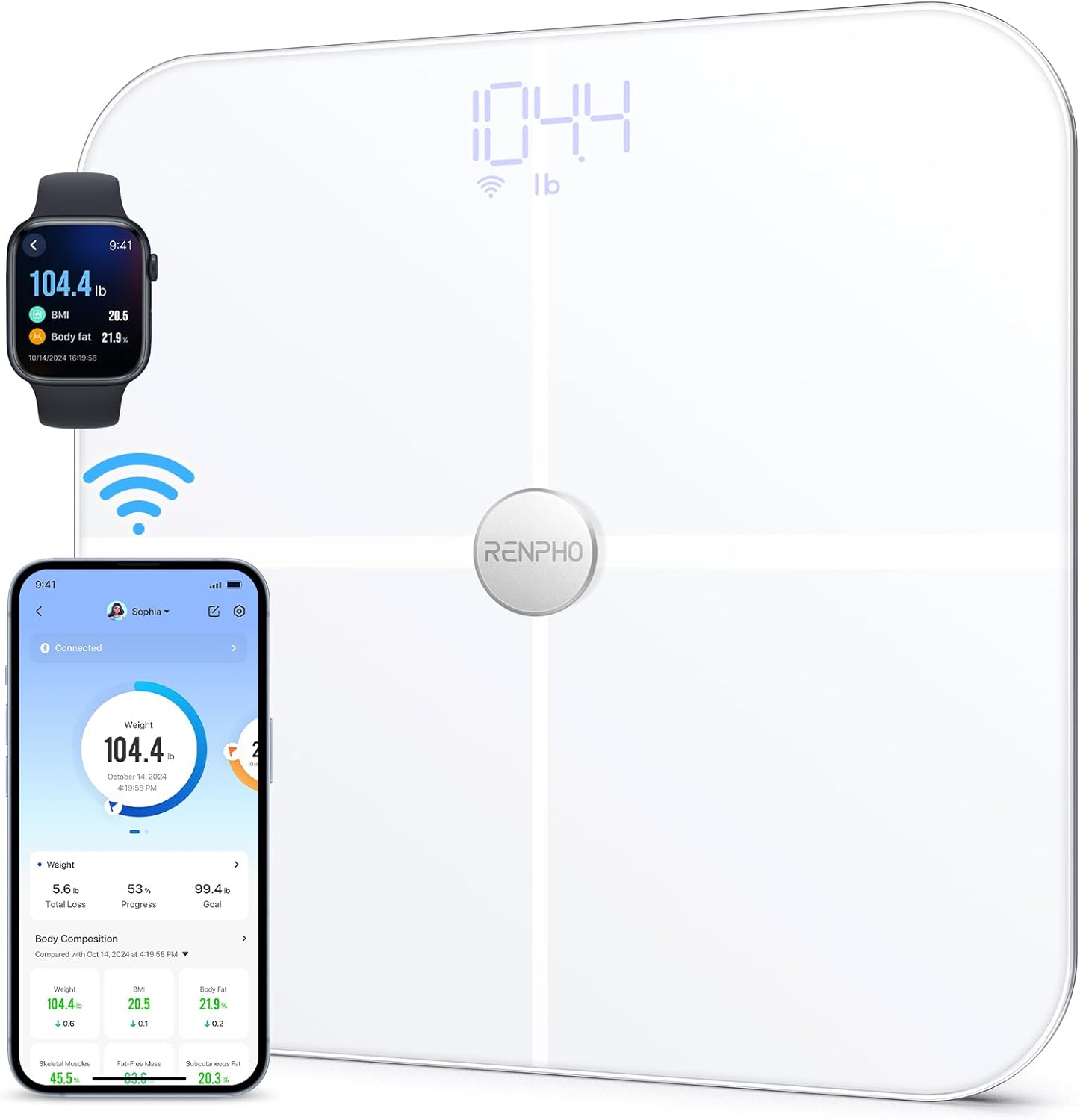RENPHO Store RENPHO Body Fat Scales WiFi Fitness Tracking Scales with Body Fat and Muscle Mass, Personal Scales with Body Fat Analysis & Monitors 13 Body Values ​​for Your Health