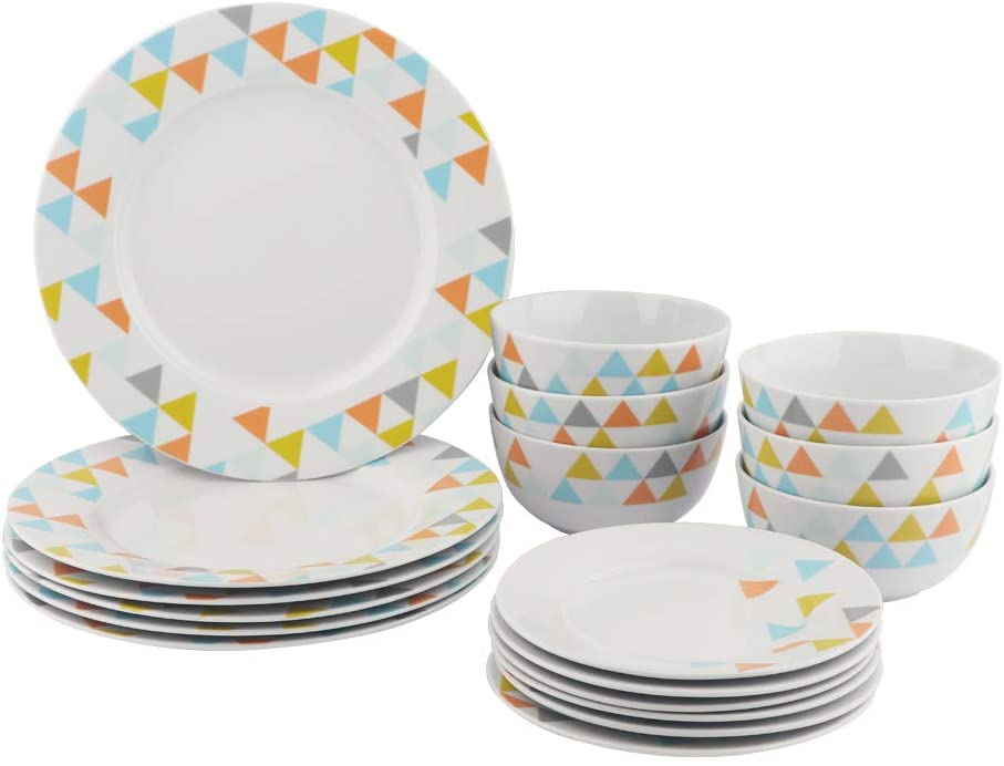 AmazonBasics Amazon Basics - Tableware Set, 18 Piece, Colourful Pyramid, for 6 People