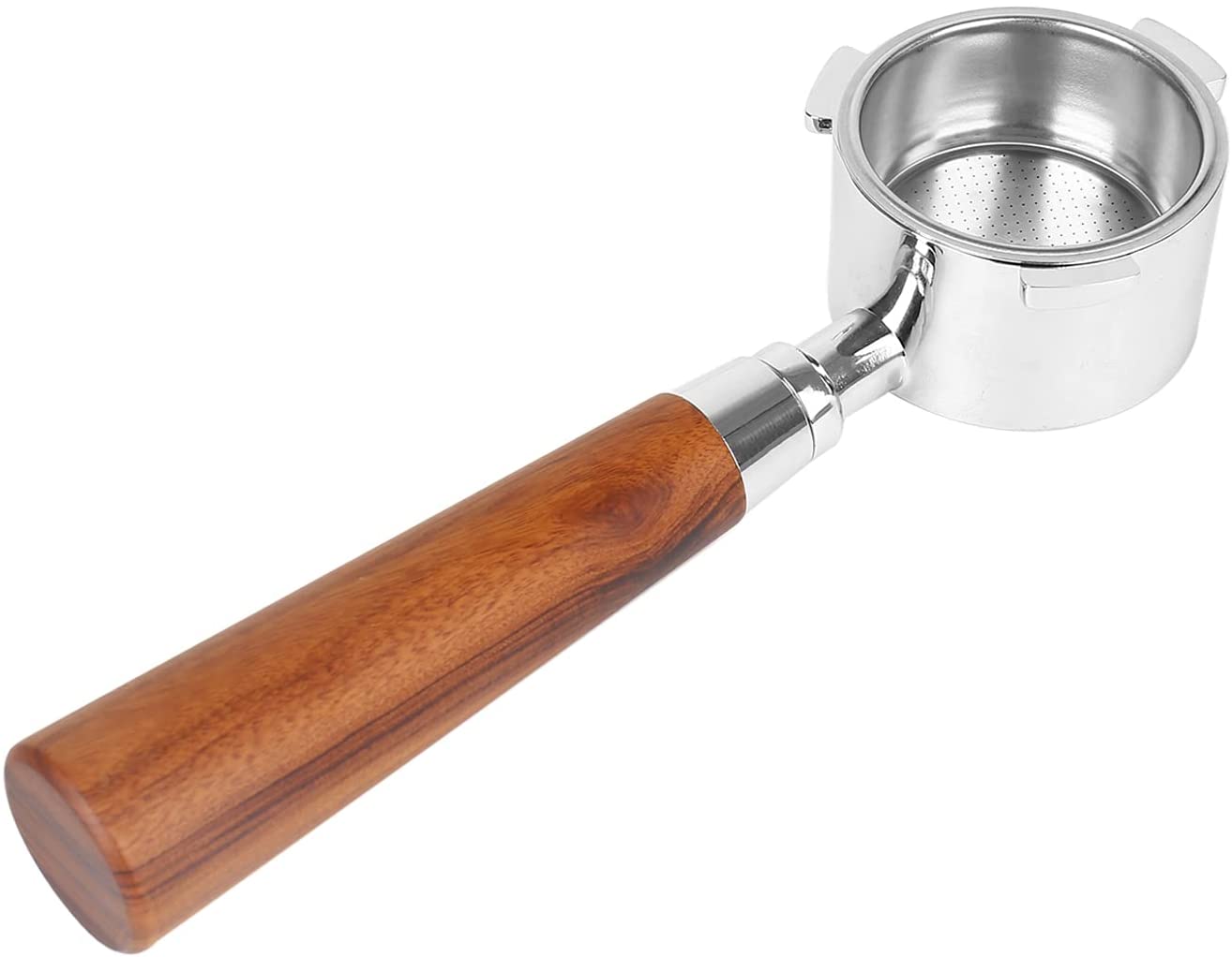 CJHZQYY Coffee bottomless filter holder, filter basket, filter holder, 51 mm, coffee without base for EC680 / EC685 filter, stainless steel replacement filter basket, coffee accessories, with filter basket and wooden handle