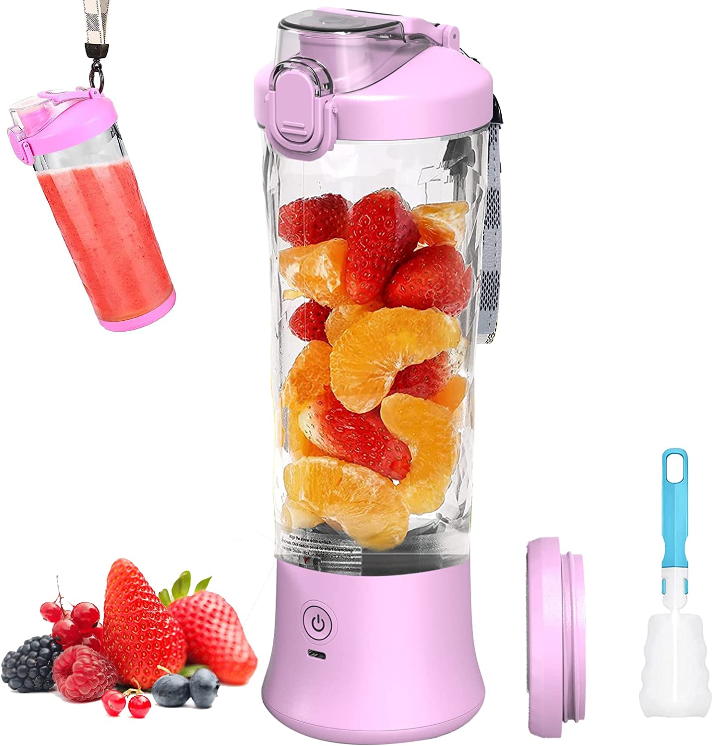 KMVIZI KMVizer Smoothie Maker, 600 ml Blender Bottle for Smoothies and Shakes, Smoothie Maker to Go With Computier Usb-C and 6 Blades, Fresh Juice Mixer Bottle for Travel, Kitchen, Office (Purple)