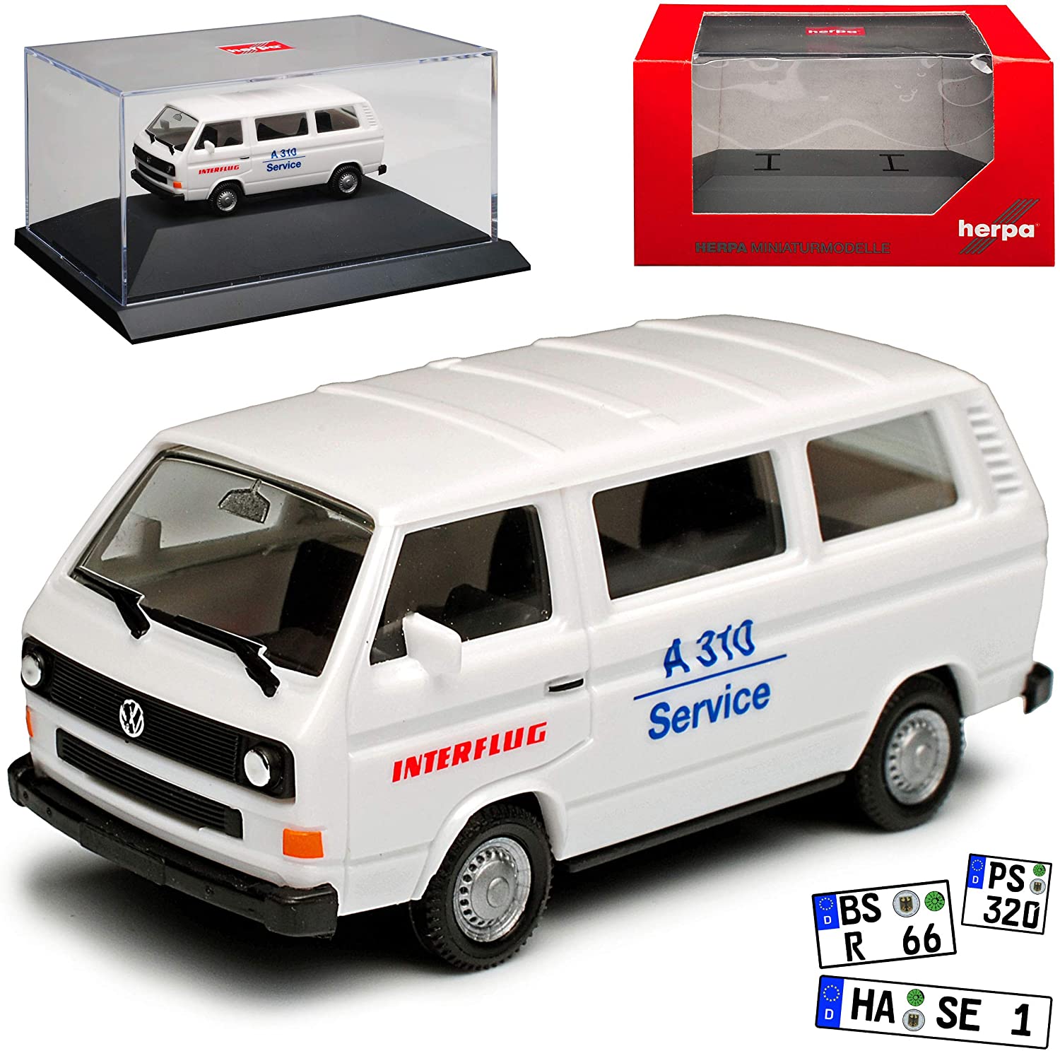 Herpa VW Volkswagen T3 Bus White Interflug Passenger Van 1979-1992 With Base And Sho