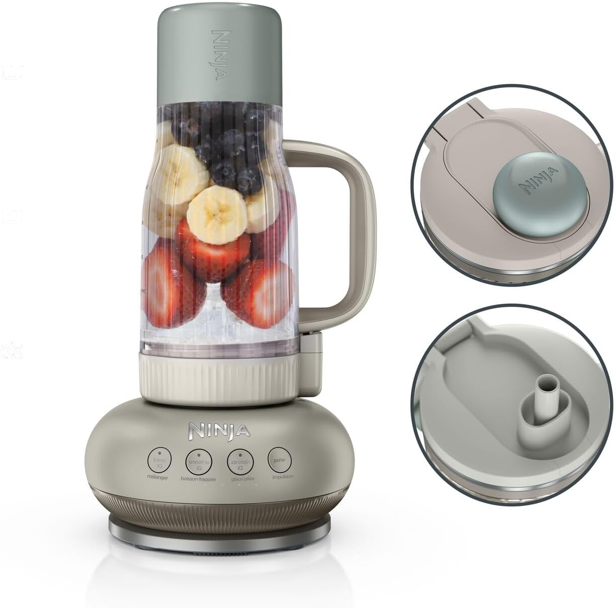 Ninja BlendBoss Blender with Portable Cup, Blender with Removable Travel Cup, 3 Preset Auto Modes, Stone DB351EUST