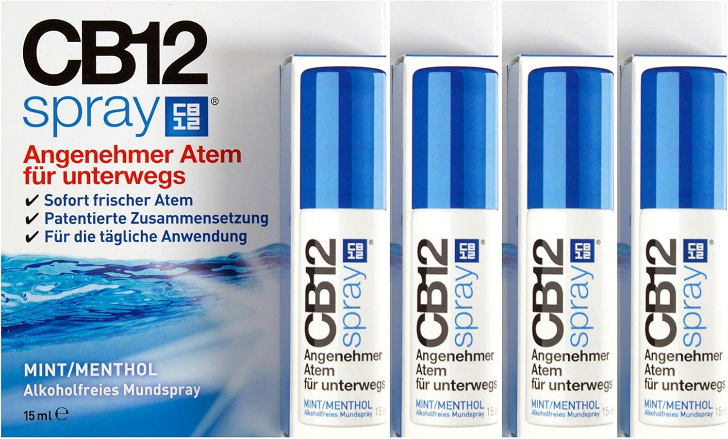 4x CB12 Spray 15 ml PZN: 12414534 Mouth Spray for Fresh Breath Alcohol-Free