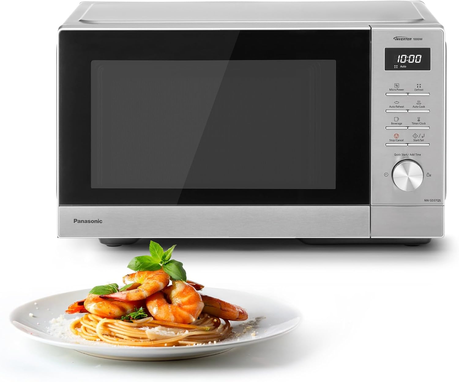 Panasonic NN-SD37QSEPG Solo Microwave Oven 29L 1000W Auto Defrost 11 Automatic Programs Timer Silver & Stainless Steel