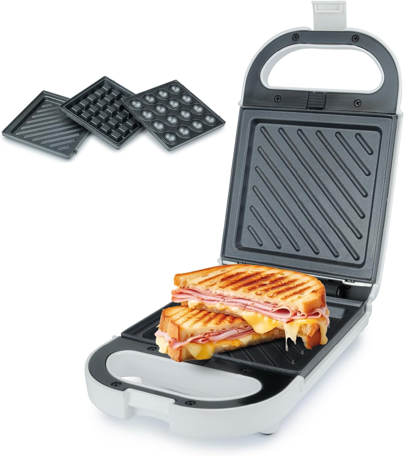 Korona 47020 Sandwich Maker 3 in 1 | 3 Interchangeable Plate Sets with Non-Stick Coating | 1st Sandwich Plate, 2nd Belgian Waffle Plate, 3rd Bubble / Popcake Plate