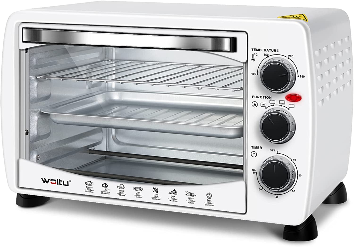 WOLTU Mini Oven, 20-Litre Pizza Oven, Double Glass Door with Baking Tray and Timer, 0 - 250 °C, 1400 Watts, #1542, Black