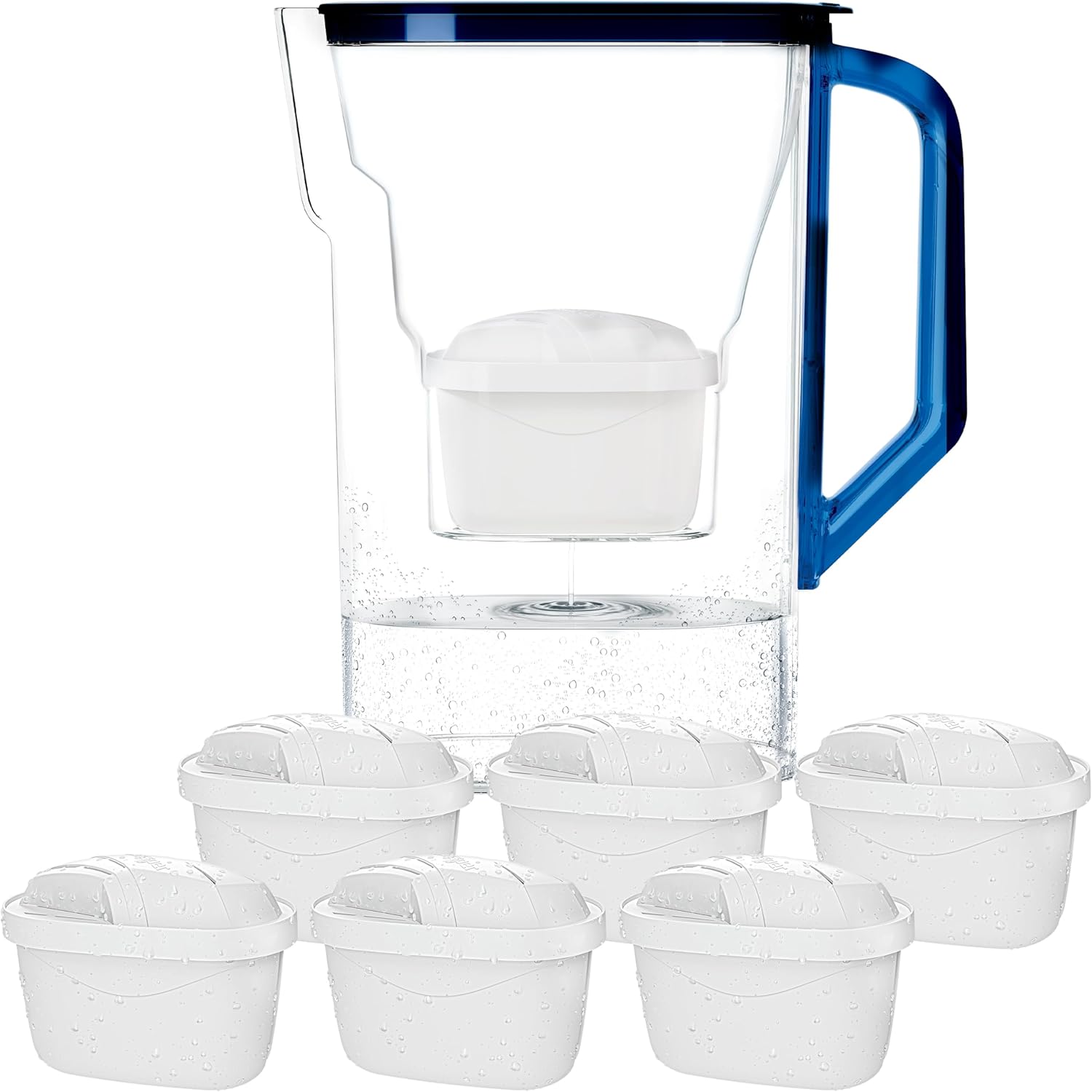 Wessper Water Filter Jug with Filter, Fridge Door Jug 2.7 Liters, Filter Cartridges with Activated Carbon and Ion Exchange Resin, Set Jug and 6 Water Filters - Blue