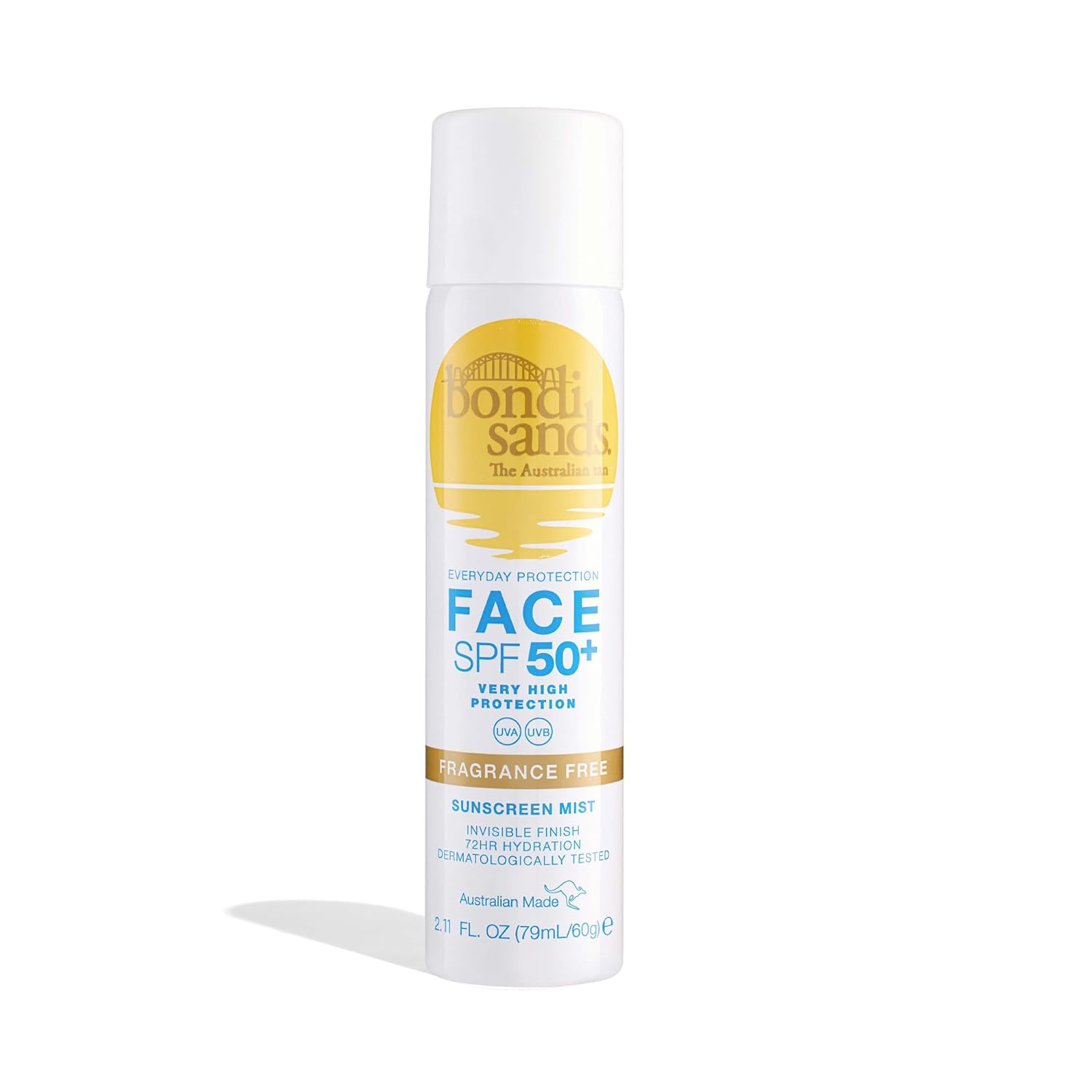 Bondi Sands SPF 50+ Fragrance Free Face Sunscreen Mist, Broad Spectrum UVA & UVB Protection with 72 Hour Hydration, Invisible Finish, Dermatologically Tested, Vegan + Cruelty Free, 79 ml / 2.11 oz