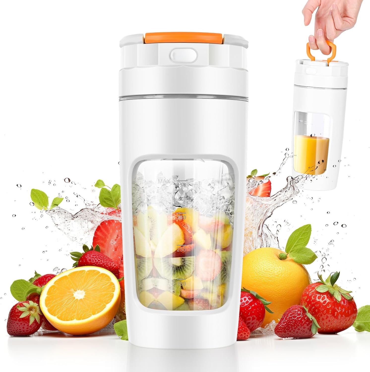 Gerbala Portable Mixer, Mini Blender, Portable Personal Mixer, 600 ml Cup, Leak-proof Lid, Powerful Mini Stand Mixer, Wireless & Rechargeable, Crushes Ice & Fruit (White)