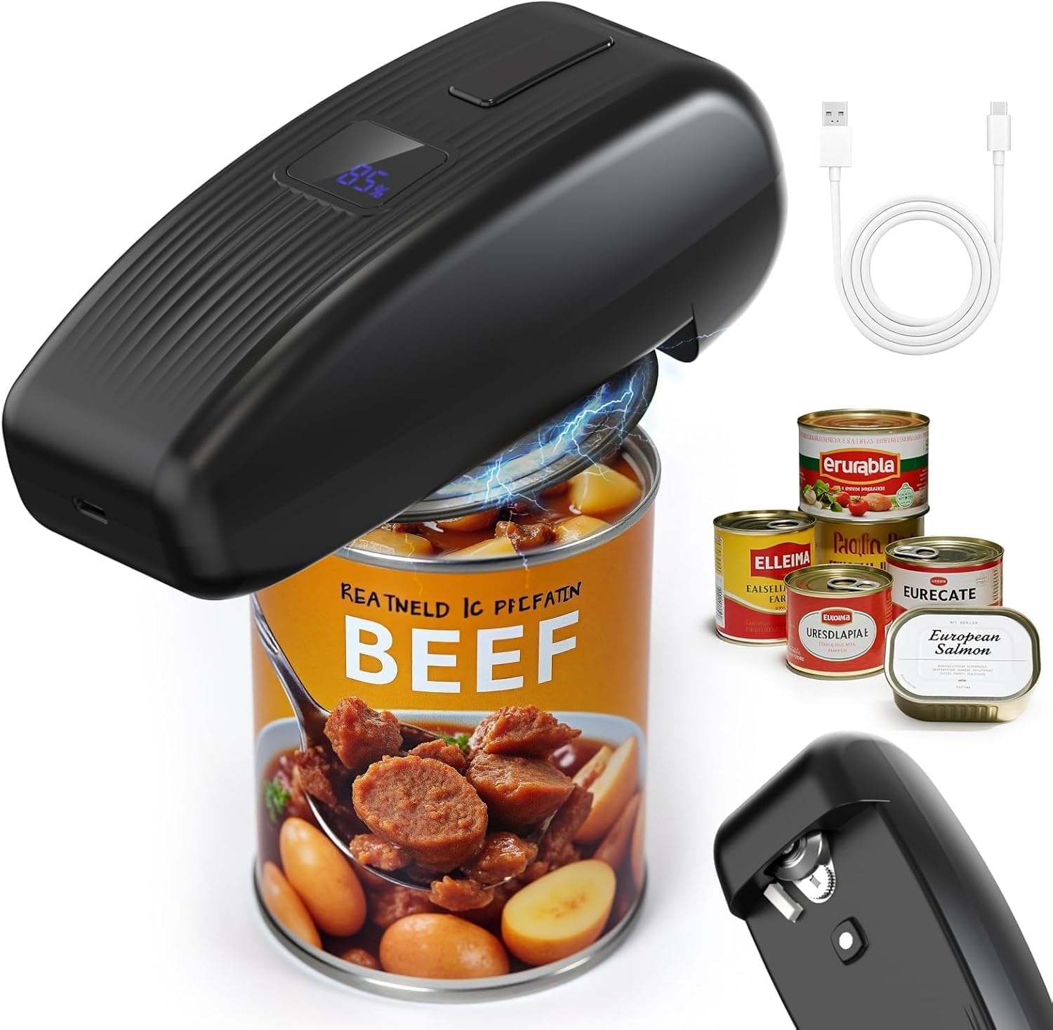 Electric Can Opener Automatic Electric Can Opener with One-Touch Operation Intelligent Electric Can Opener for Seniors Rechargeable Can Opener for All Can Sizes (Black)