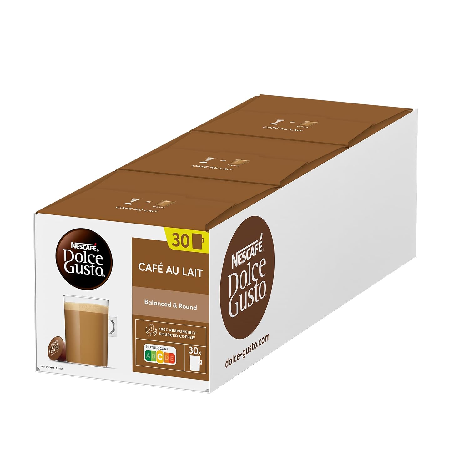 NESCAFÉ DOLCE GUSTO Café au Lait Coffee Capsules Pack of 3 (3 x 30 Capsules)
