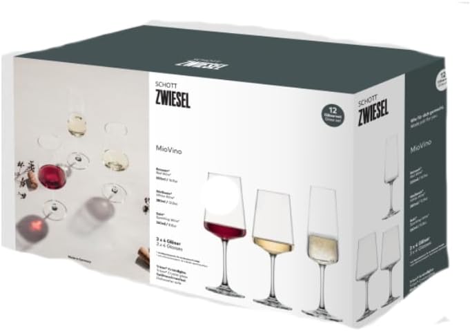 SCHOTT ZWIESEL MioVino Glasses Set (12 Starter Set), Timeless Wine Glasses and Champagne Glasses in Set, Dishwasher Safe Tritan Crystal Glasses, Made in Germany (Item No. 124072)