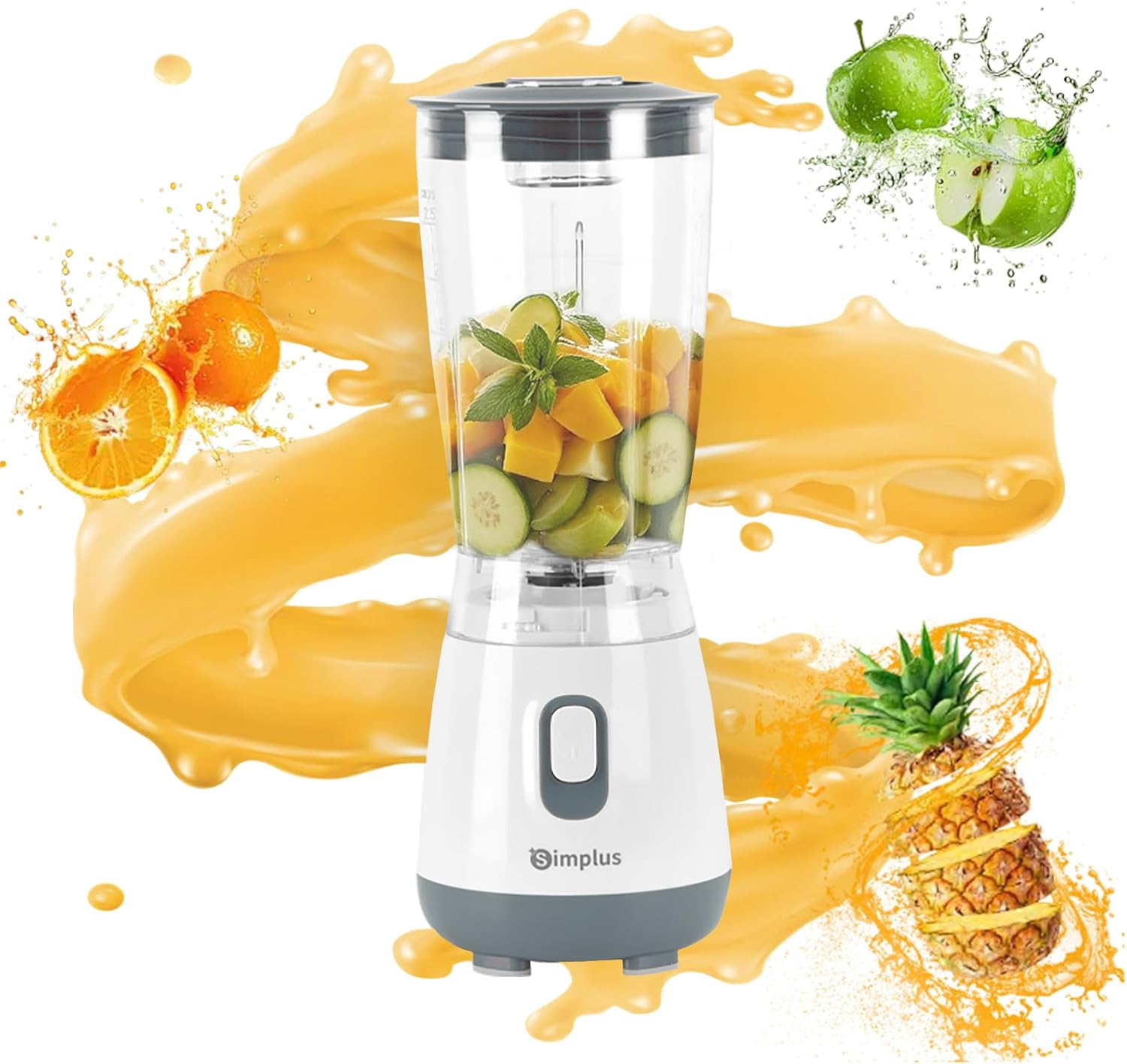 SIMPLUS Stand Mixer 600 ml, Compact Smoothie Mixer with 23000 rpm, 250 W Kitchen Mixer with 4-Way Stainless Steel Knife, One Button Operation, Safety Closure, Compact & Lightweight