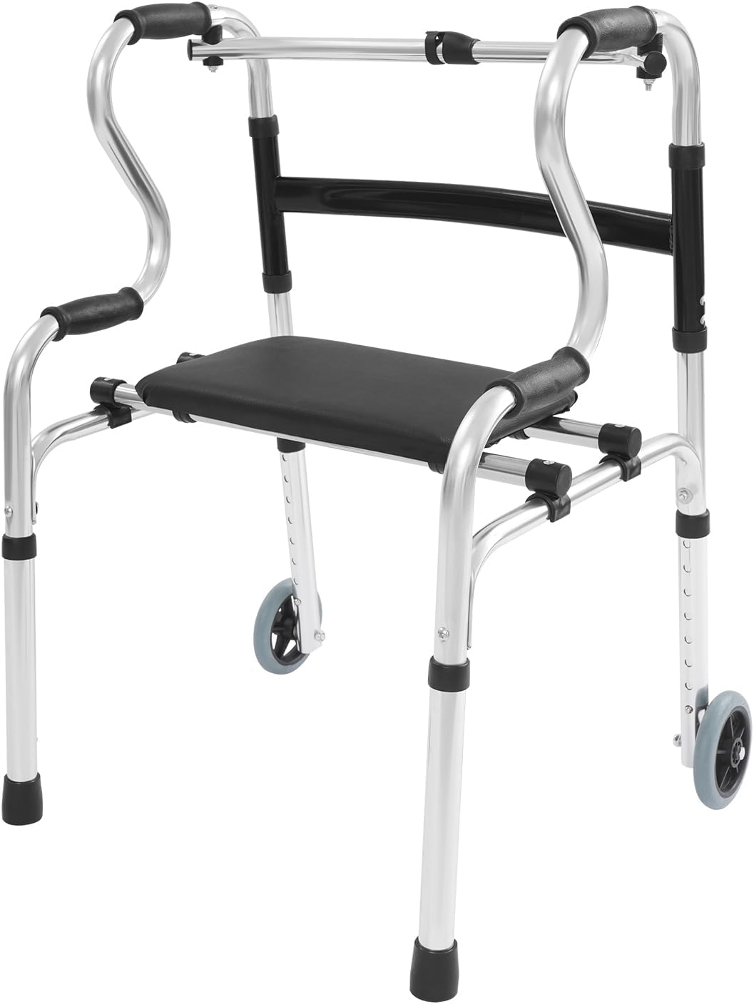 KAUITOPU 8-Way Height Adjustable Aluminium Alloy Walking Cart with Seat - Multifunctional with R Armrest, Wheels & Support Feet - Load Capacity 100kg