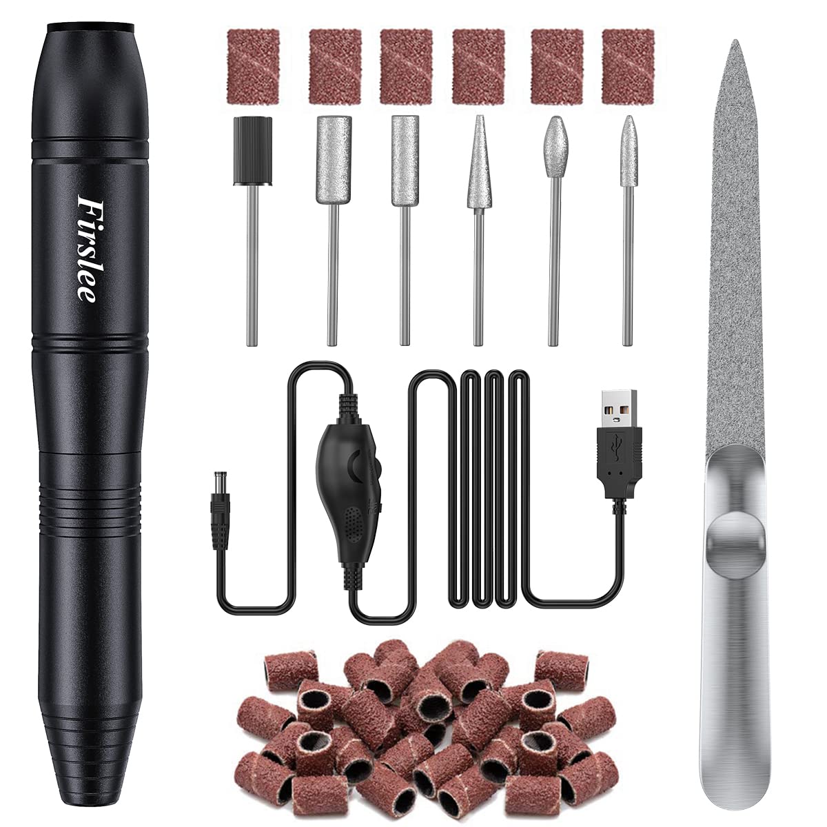Firslee Electric Nail File, USB Electric Nail Cutter for Acrylic Gel Nails, Electric Nail Drill, Portable Nail Drill, Manicure Pedicure Tools for Home and Salon, Black, ‎black