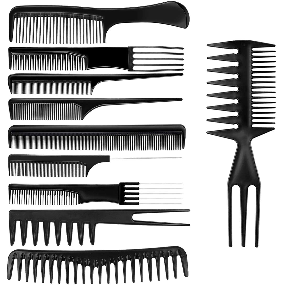 Netspower Hair Styling Combs, 10 Pieces Professional Hairdresser Hair Comb, Handle Comb, Hairdressing Accessories Device Set, Hairdressing Tools with Portable Bag for Hair Stylists, Barbers, Salon, Family, Black