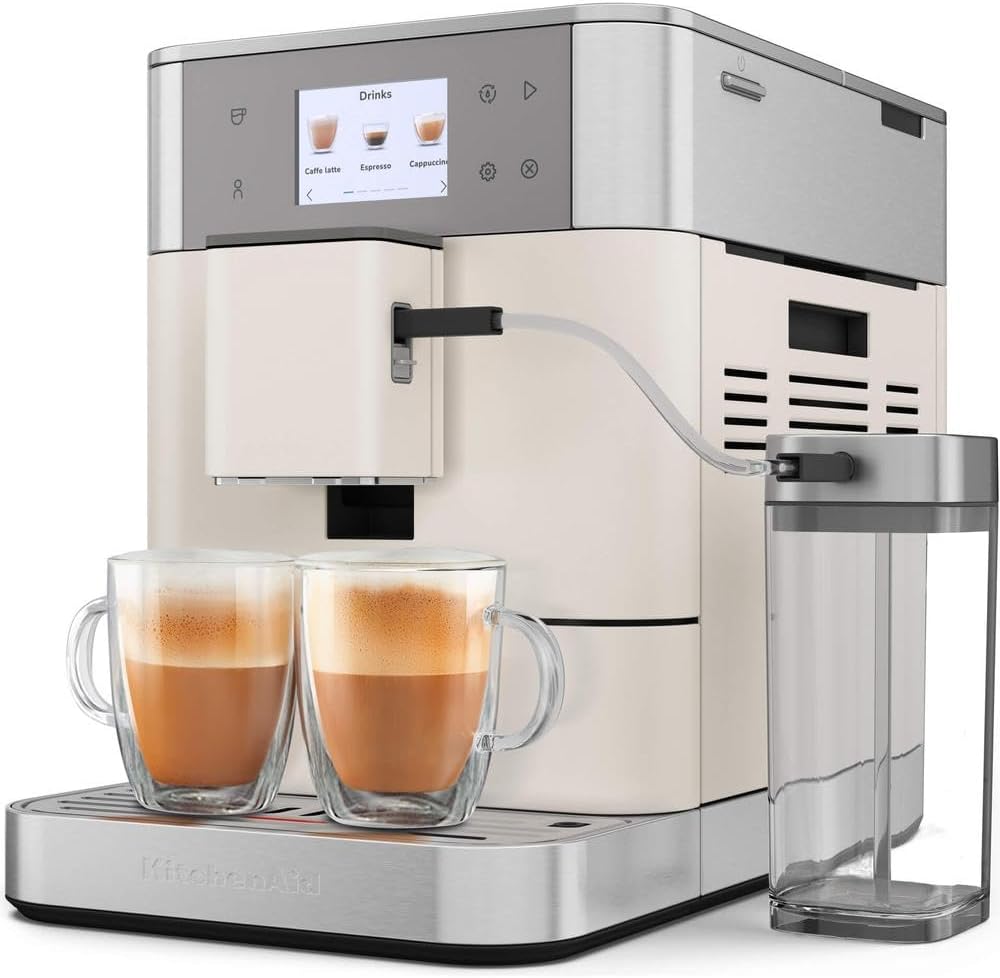 KitchenAid Fully Automatic Coffee Machine I KF7 I Hot Drinks from Espresso to Cappuccino I 20 Preset Drinks, Automatic Frothing and Heating of Milk I with Milk Container (White)