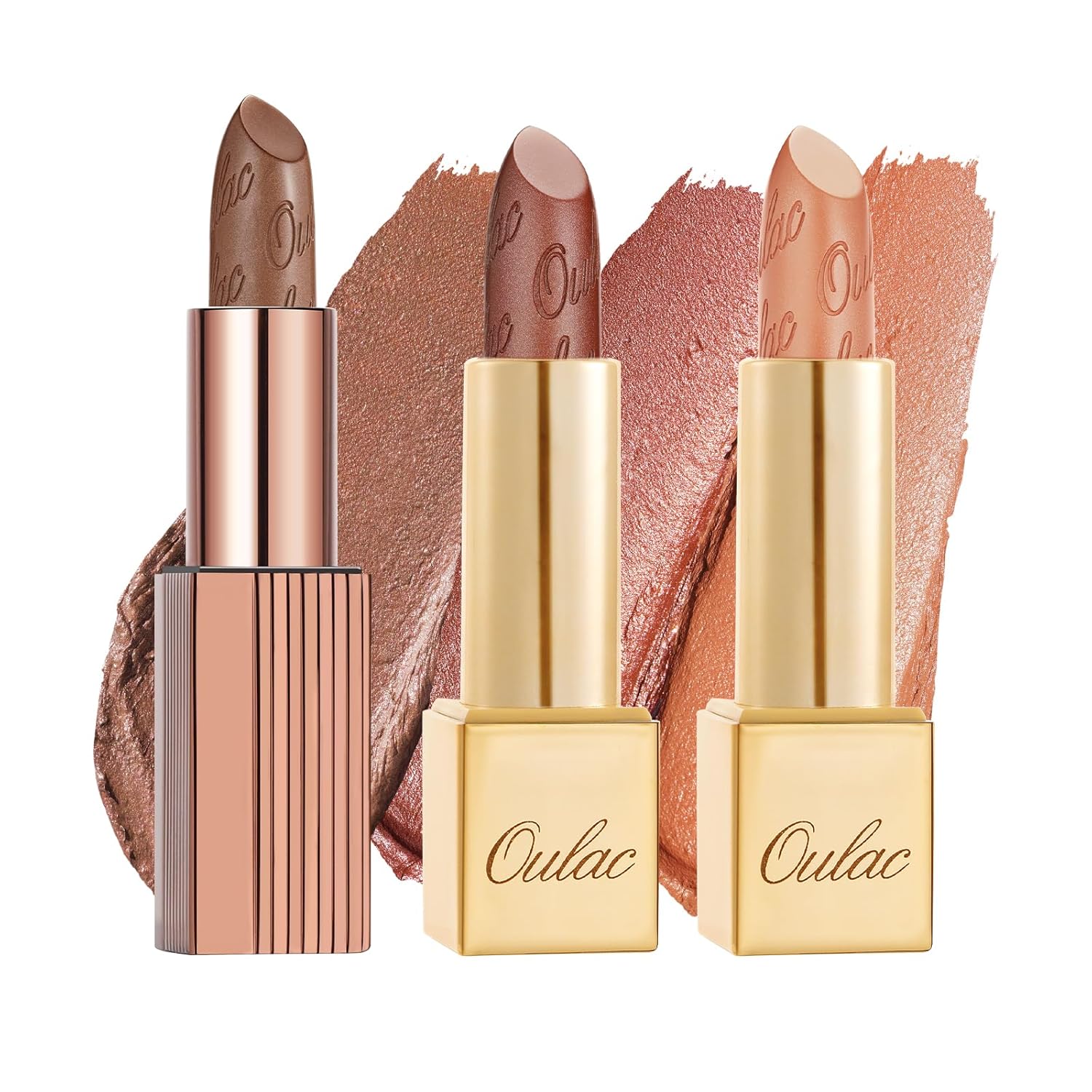 Oulac Nude Metallic Shine Lipstick Set, Matte Metallic Finish, Highly Pigmented and Moisturizing Formula, Smooth and Grain-Free, Vegan 2 Pieces