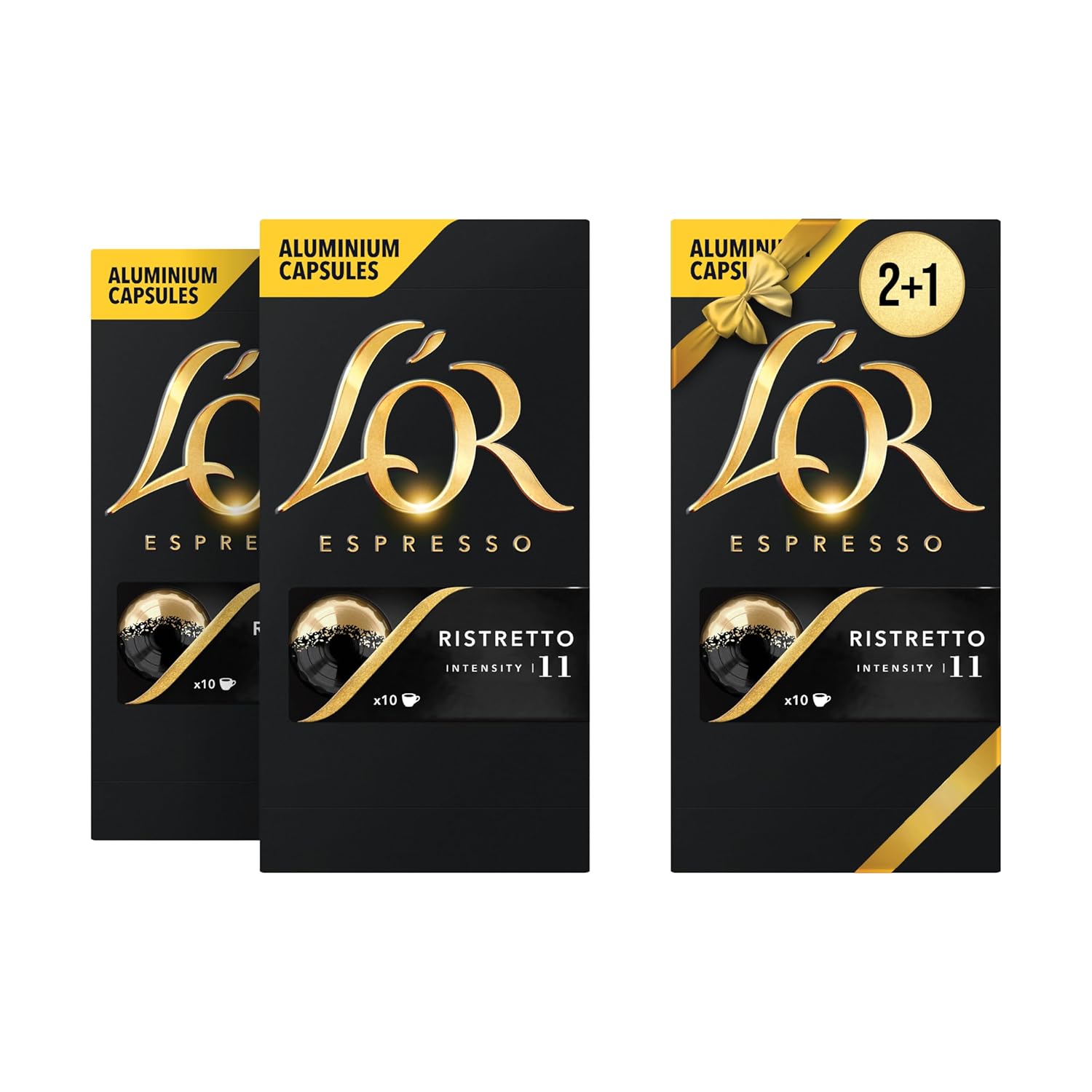 L'OR L\'OR - Espresso Coffee - Ristretto - Core Collection - Intensity 11 - Ginger and Cardamom Flavor - 2+1 Pack Aluminum Capsules