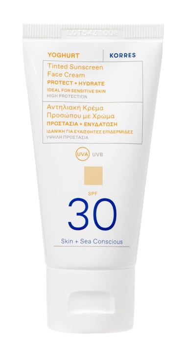 KORRES YOGHURT Tinted Sun Cream for Face SPF30, Fast Absorbent, Long Lasting Moisturizing, Water Resistant, 50 ml