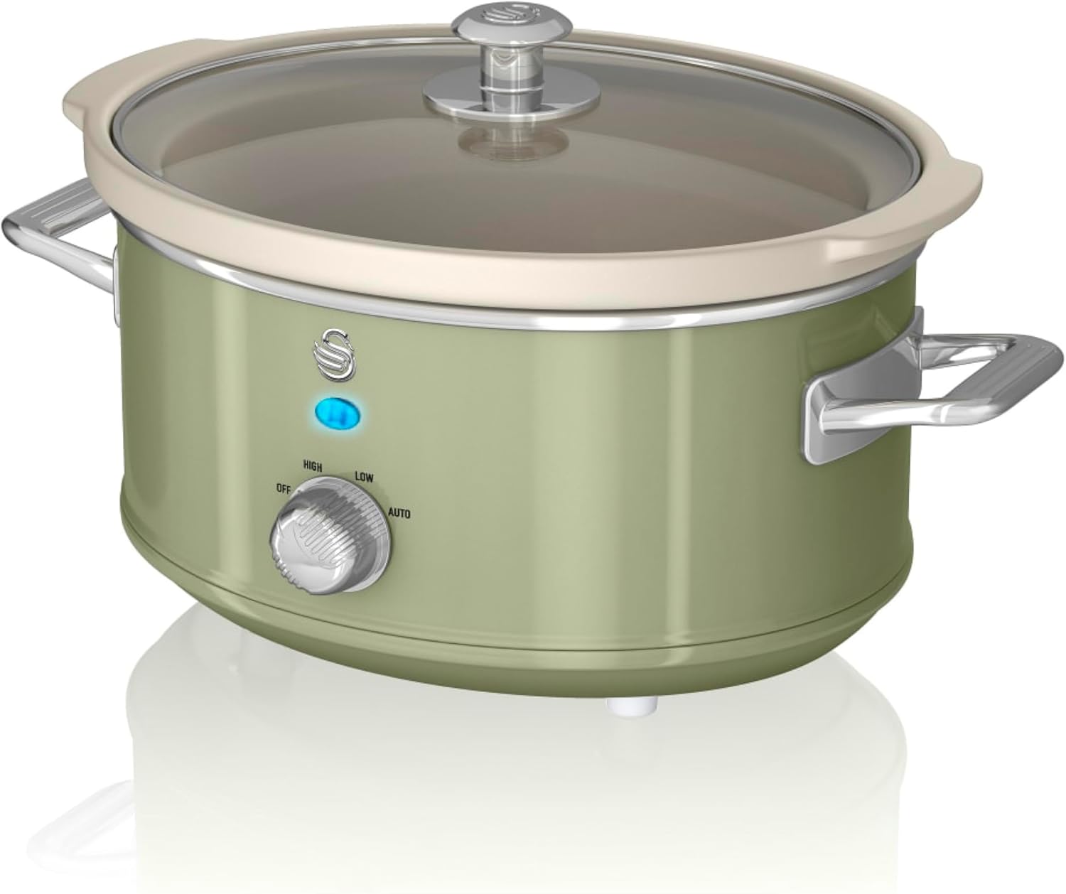 Swan SF17021GN 3.5 Liter Retro Slow Cooker with Removable Ceramic Pot, 3 Heat Settings - Includes Recipe Book, 200w, Green