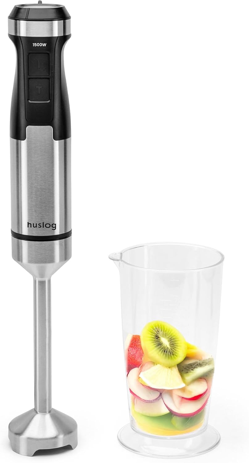 BlendFlex Hand Blender 1500 W - Stainless Steel Hand Mixer with 20 Speeds & Turbo Function, Includes 600 ml Measuring Cup - Purée Stick for Smoothies, Soups, Sauces & Baby Food