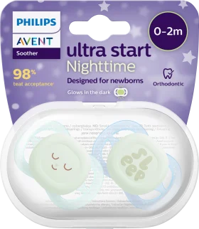 Philips Avent pacifier ultra start Nighttime, green/blue, 0-2 months, 1 pc