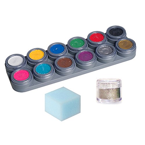 GRIMAS Water Make-Up Theatre Make-Up Children\'s Make-Up 12 Colours Palette A Sponge Glitter Set