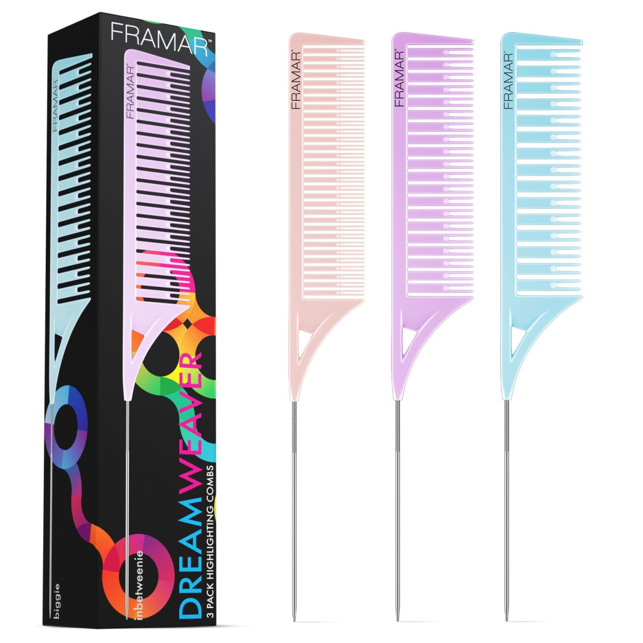 FRAMAR Store FRAMAR Pastel Highlight Comb Bleaching - Highlight Comb, Highlight Comb, Hairdresser Comb Set, Handle Comb Hairdresser, Hairdressing Comb Set, Hairdressing Comb Professional, Hair Comb Hairdresser, Hair Combs - 3 Pieces
