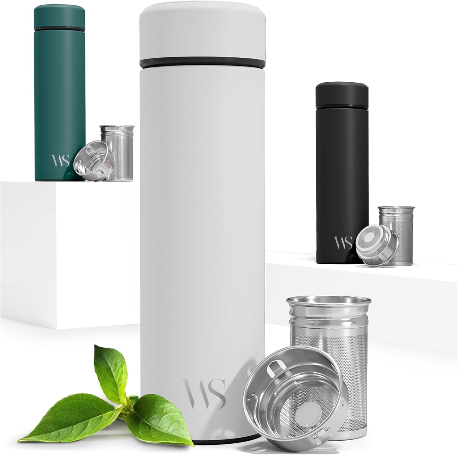 Thermos Flask + Tea/Fruit Strainer Infuser – Insulated Stainless Steel Thermal Tea Bottle, BPA-Free | Drinking Bottle + Tea Strainer / Fruit Insert, 450 ml To-Go Thermal Mug, Thermos Flask: Office,