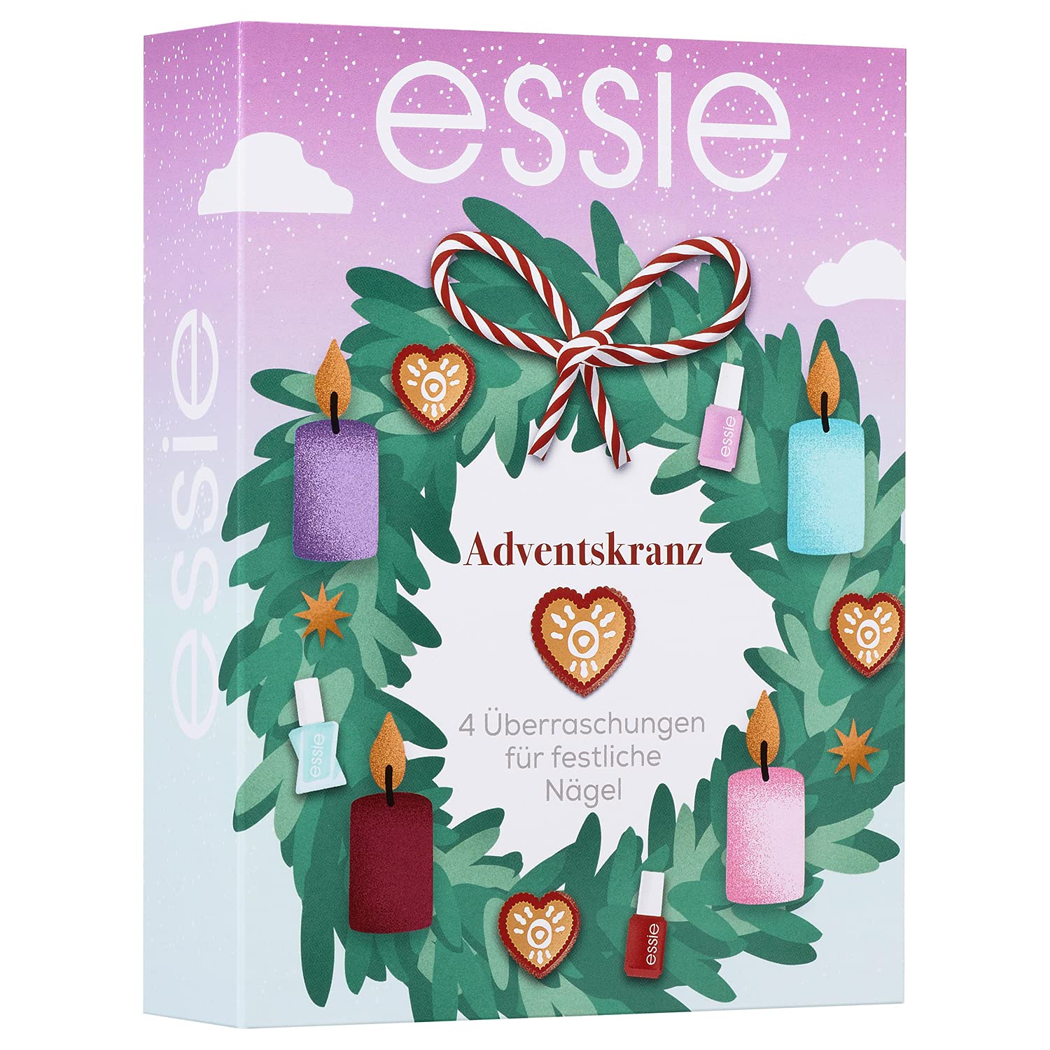 essie Adventskranz für Nagellack Liebhaber, Nagellack-Überraschungen für jeden Advent, Für festliche Maniküren und Nagelpflege, Mini Beauty Adventskalender mit 4 Artikeln für Makeup- und Kosmetik Fans, mas wreath