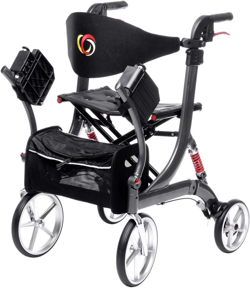 Besco Medical Spring Vario 2-in-1 Rollator Wheelchair - Lightweight Rollator with Wheelchair Function and Comfort Suspension - Foldable, Height Adjustable & Convertible to Transport Chair - Model M
