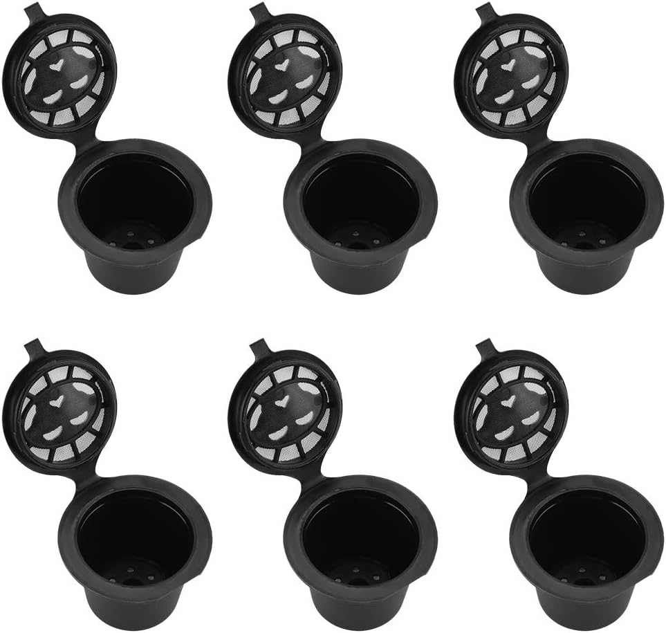 Qiilu Pack of 6 Plastic and Stainless Steel Refillable Reusable Coffee Capsule Filter Baskets Replacement Beau Capsules