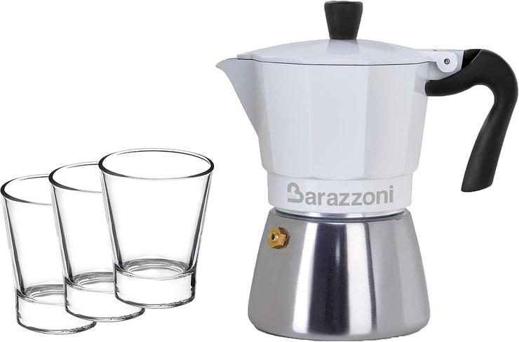 Barazzoni Breakfast Set Moka Ibrida 3 tz + 3 Cups Glass