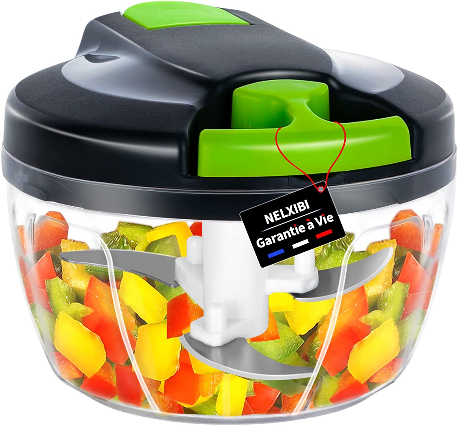 NELXIBI Onion cutter 550 ml, onion chopper Stainless Steel 3 Blades, Multi Chopper Manual Vegetable Chopper, Kitchen Chopper for Onions, Garlic, Meat, Salad, Fruits, Potato (Green)