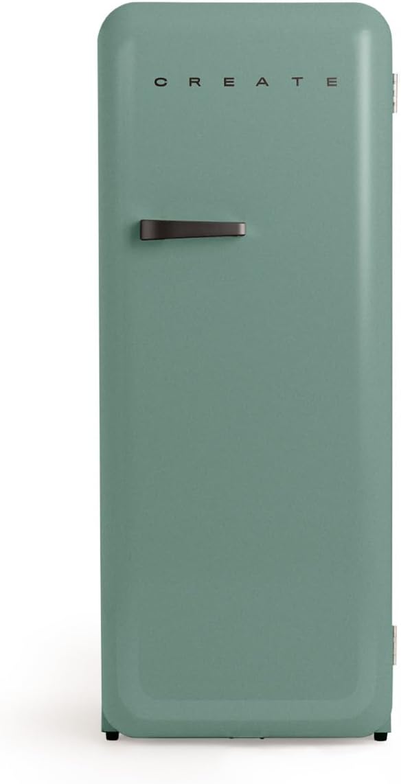 CREATE Retro Friend 150 Black Fridge Freezer 281 L in Sage Green, Black Handle / 102 W, Low Energy Consumption, 150 cm, 3 Shelves, Temperature Control, 60 x 60 x 150 cm