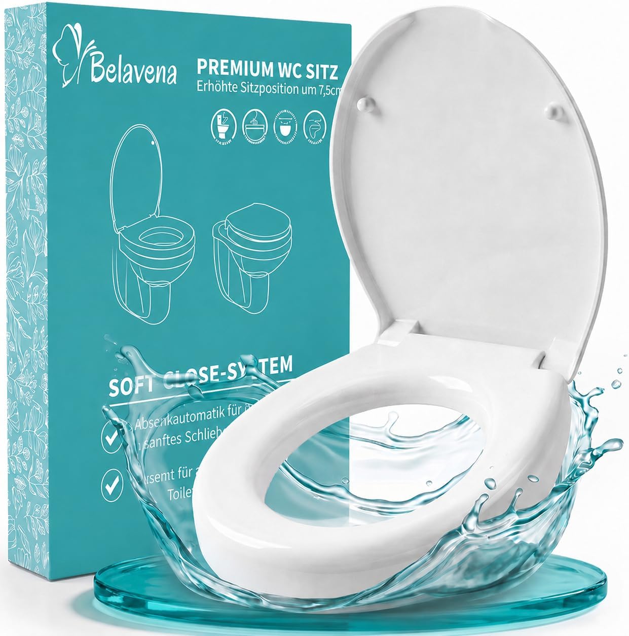 Belavena Store Toilet seat riser 7.5m incl. soft-close mechanism for comfortable sitting and standing | Raised toilet seat, load capacity up to 200 kg | Toilet seat riser - Raised Toilet Seat