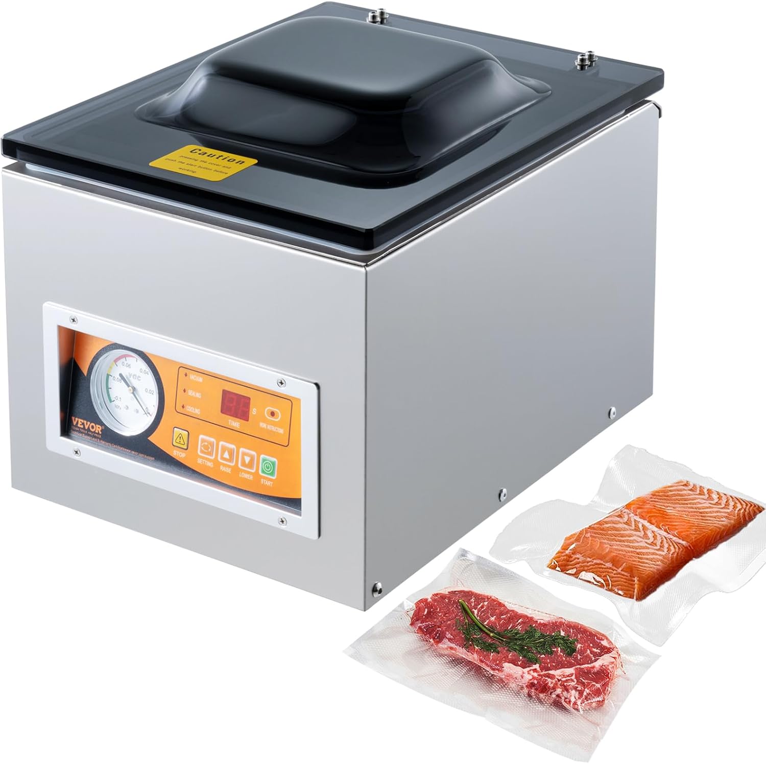 VEVOR Chamber Vacuum Sealer 260W Vacuum Sealer for Moist Food, Meat, Marinades etc. Compact Size with 26 cm Sealing Length, Use in the Home Kitchen and Commercial Sector