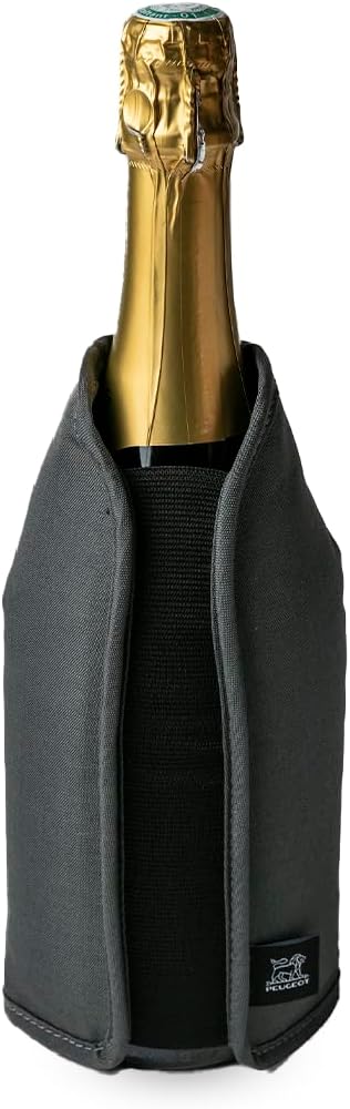 Peugeot Frizz Cooler - For Fresh Champagne or Wine in 20 Minutes - Keeps Freshness for 2 Hours - Easy Clean Fabric - Fits All Bottles - Gray