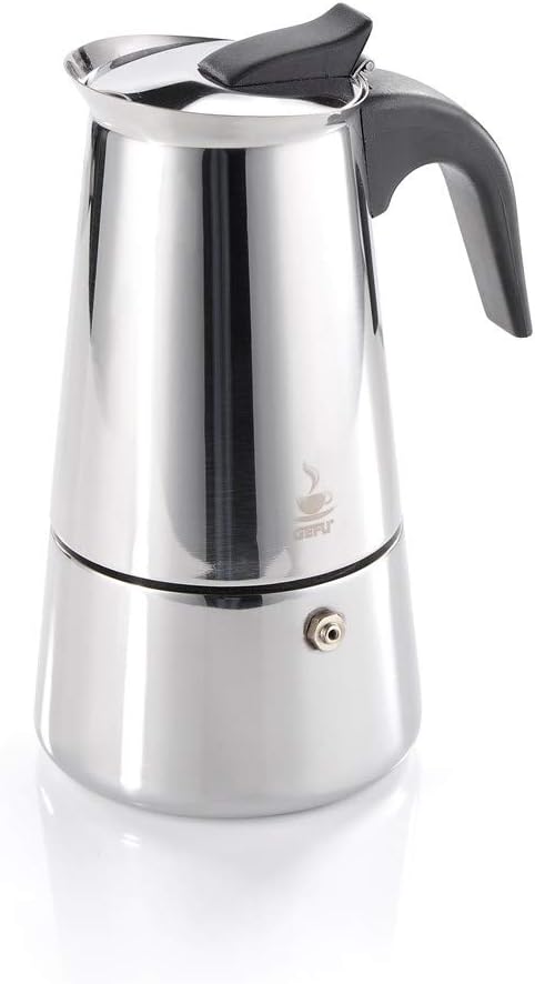 GEFU Emilio Espresso Maker 6 Cups, Stainless Steel Coffee Maker for Espresso as in Italy, Suitable for Induction, Pouring Nose, Dishwasher Safe