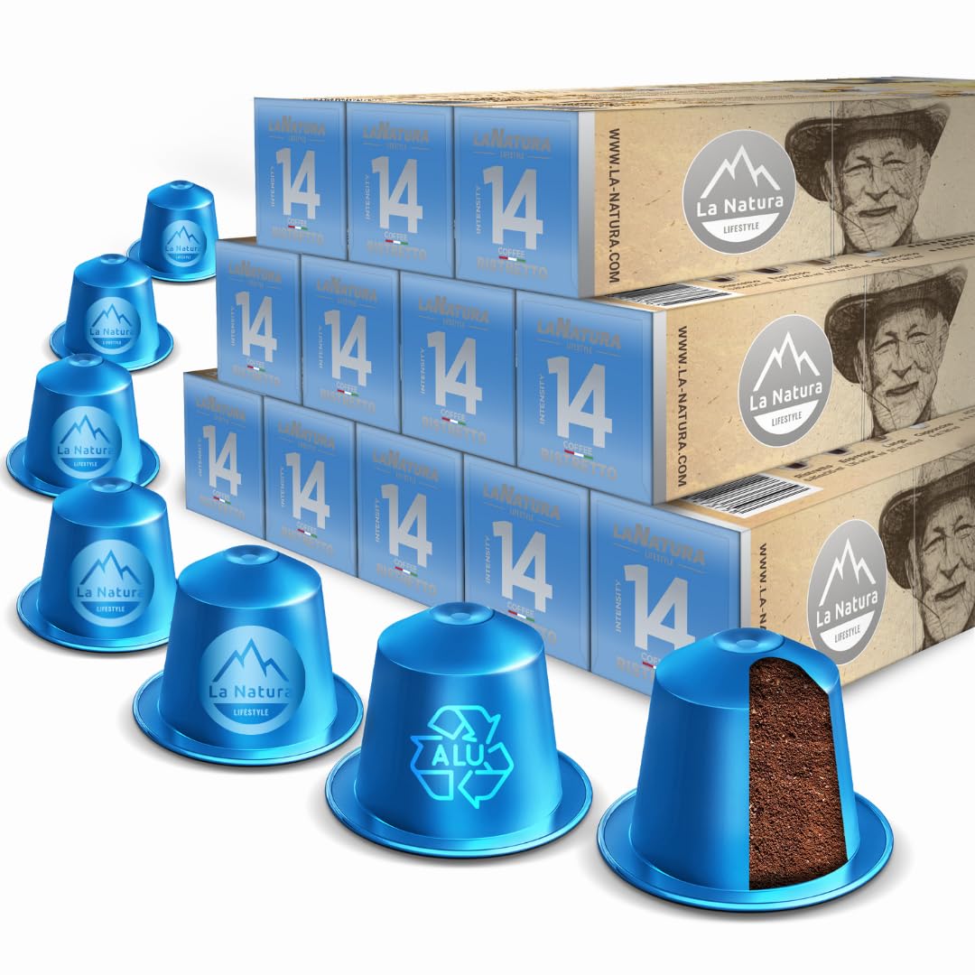 La Natura Lifestyle 120 x Ristretto Aluminum Coffee Capsules, 100% Recyclable, Nespresso®-Compatible Coffee Capsules