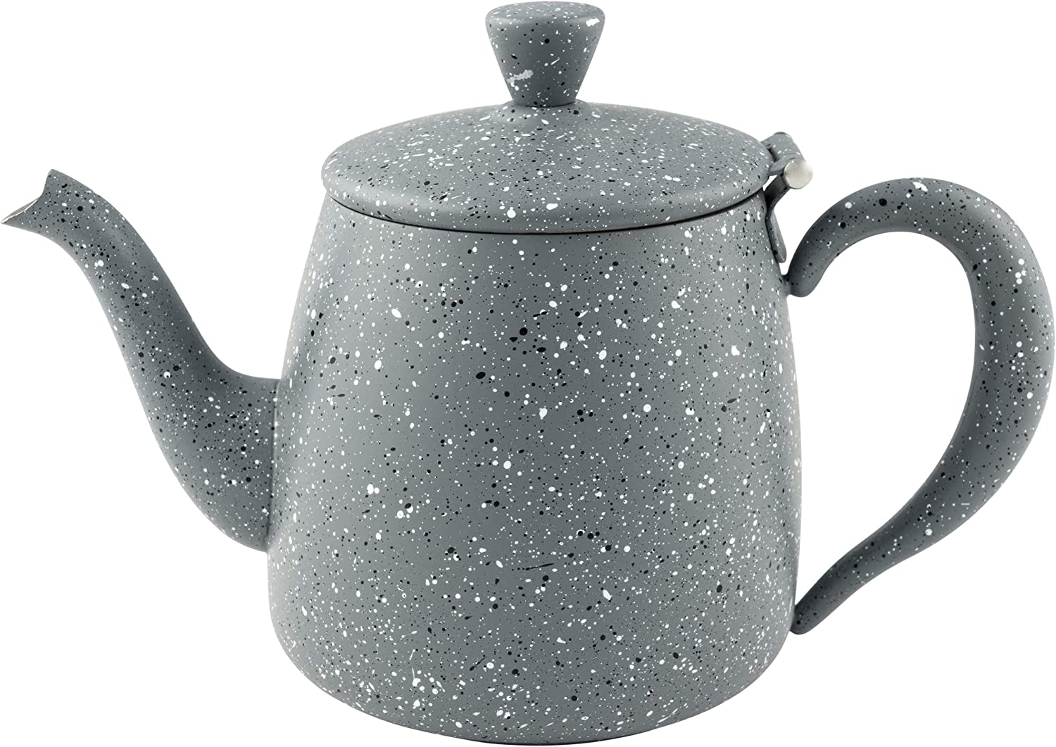 Cafe Ole Café Olé PT-048GG Premium 48oz 1.35L Teapot Made of High Quality Stainless Steel - Grey Granite, Drip-Free Spout, Hollow Handles & Hinged Lid, 1.35 Litres
