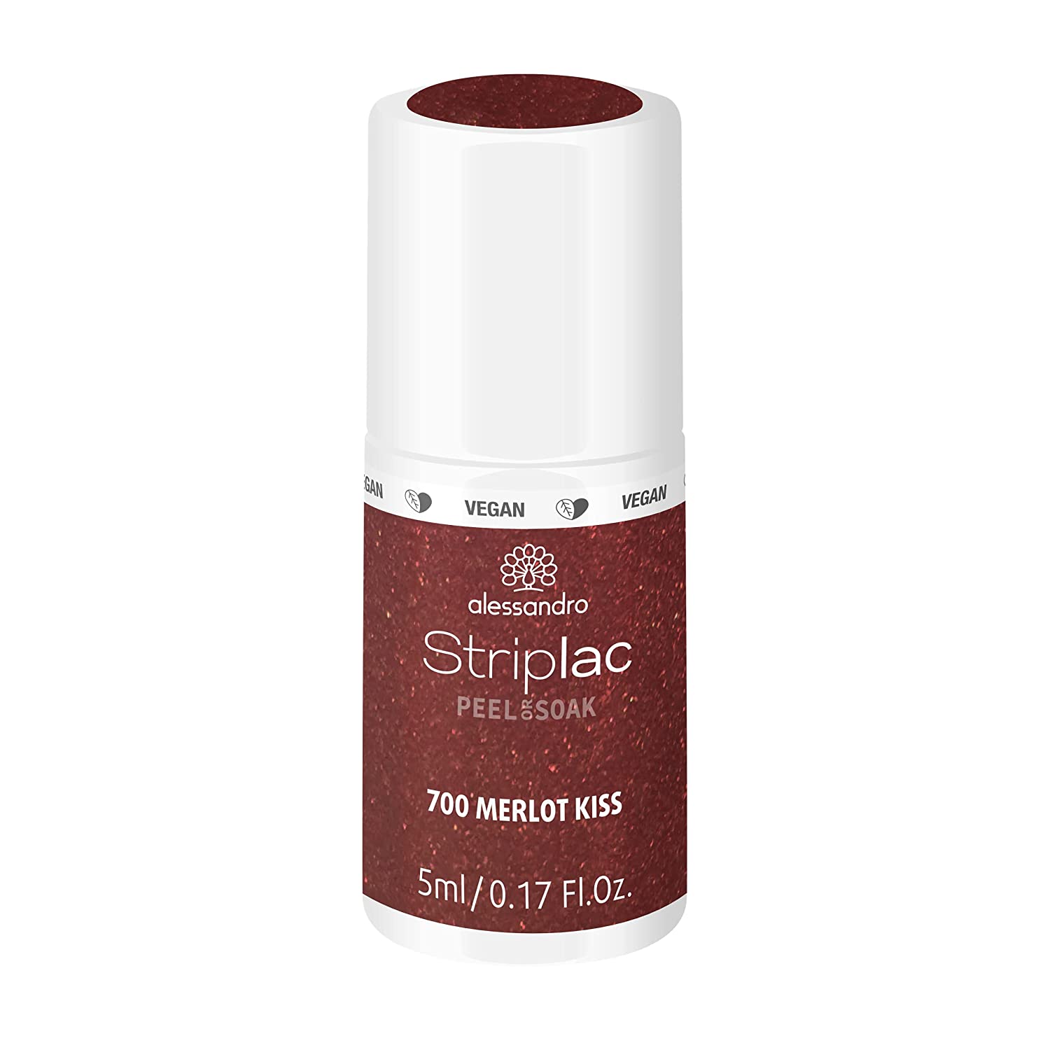 alessandro Striplac Peel or Soak BACI D\'AMORE- MERLOT KISS Vegan LED Nail Polish in Glitter Dark Red - For Perfect Nails in 15 Minutes 5 ml, ‎merlot
