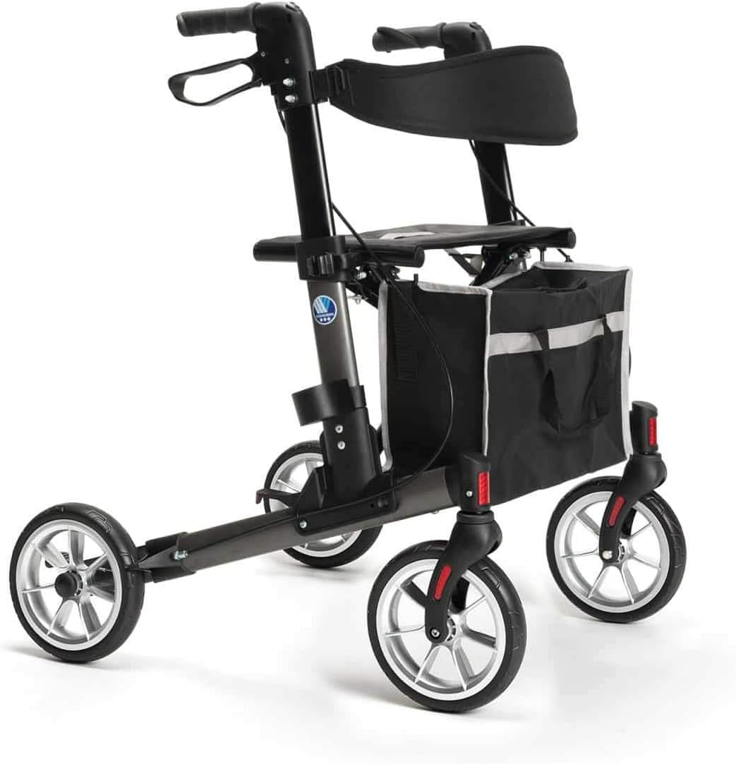 SoNa24 QUAVA by Vermeiren Rollator Lightweight Rollator Double Foldable up to 136 kg Seat, Bag, Back Strap, Stick Holder Ideal for Train, Flight, Boat (Carbon Grey)