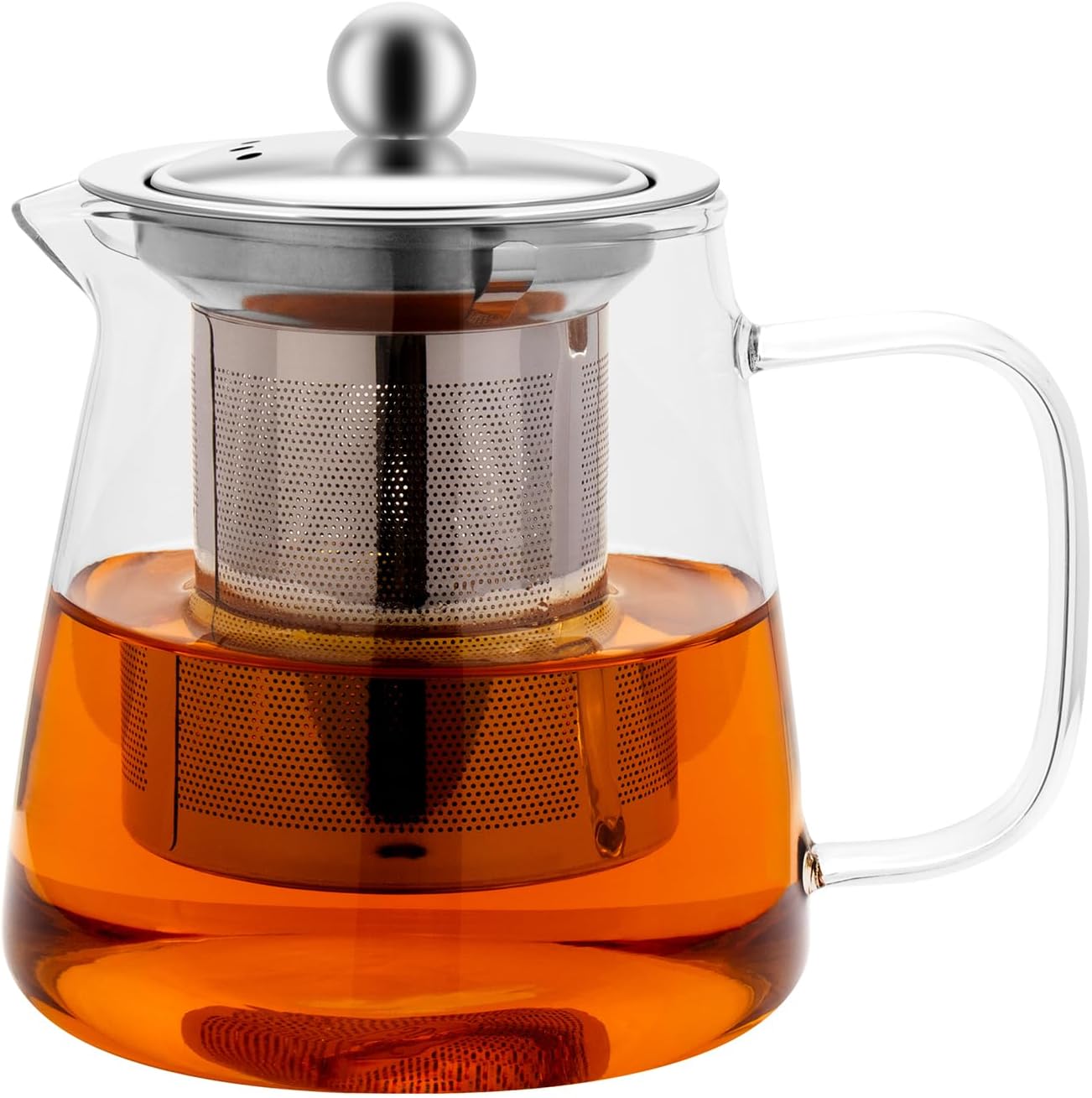 Glass teapot with strainer insert, 450 ml, tea maker made of glass, borosilicate, clear, heat resistant for black tea, green tea, fragrant fruit tea