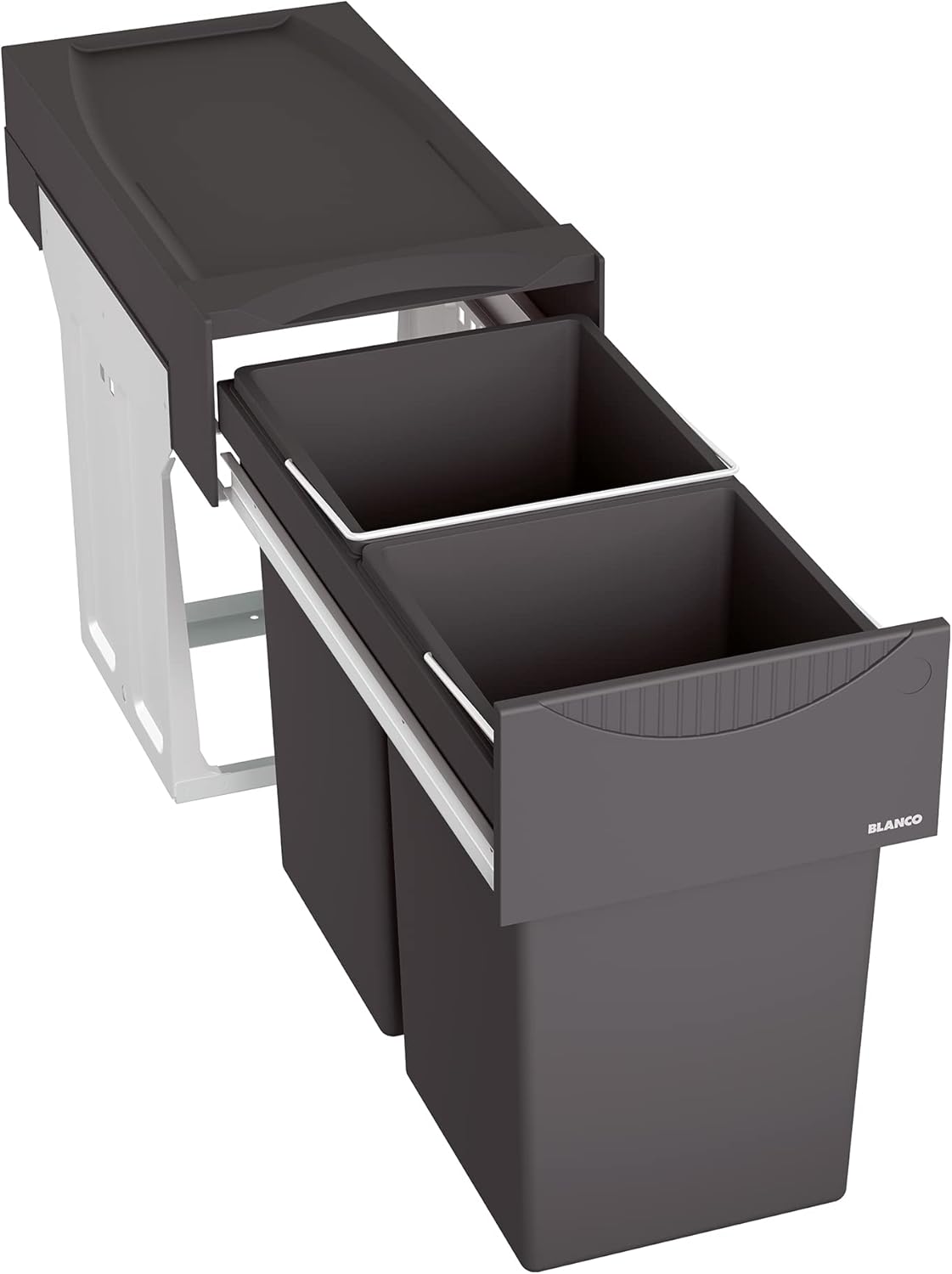 BLANCO BOTTON II 30/2 | Waste Bin System | for 30cm Wide Base Cabinets | System for Floor Mounting Behind Swing Doors | 2 x 15 liter buckets