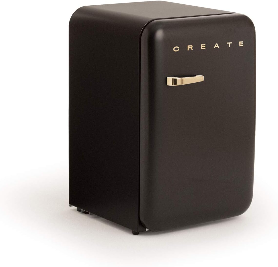 CREATE Retro Friend 83.5 Gold Fridge in Black, Gold Handle, 98 W, Low Consumption, 2 Shelves, Temperature Control, Bottle Holder, 56 x 54 x 84 cm