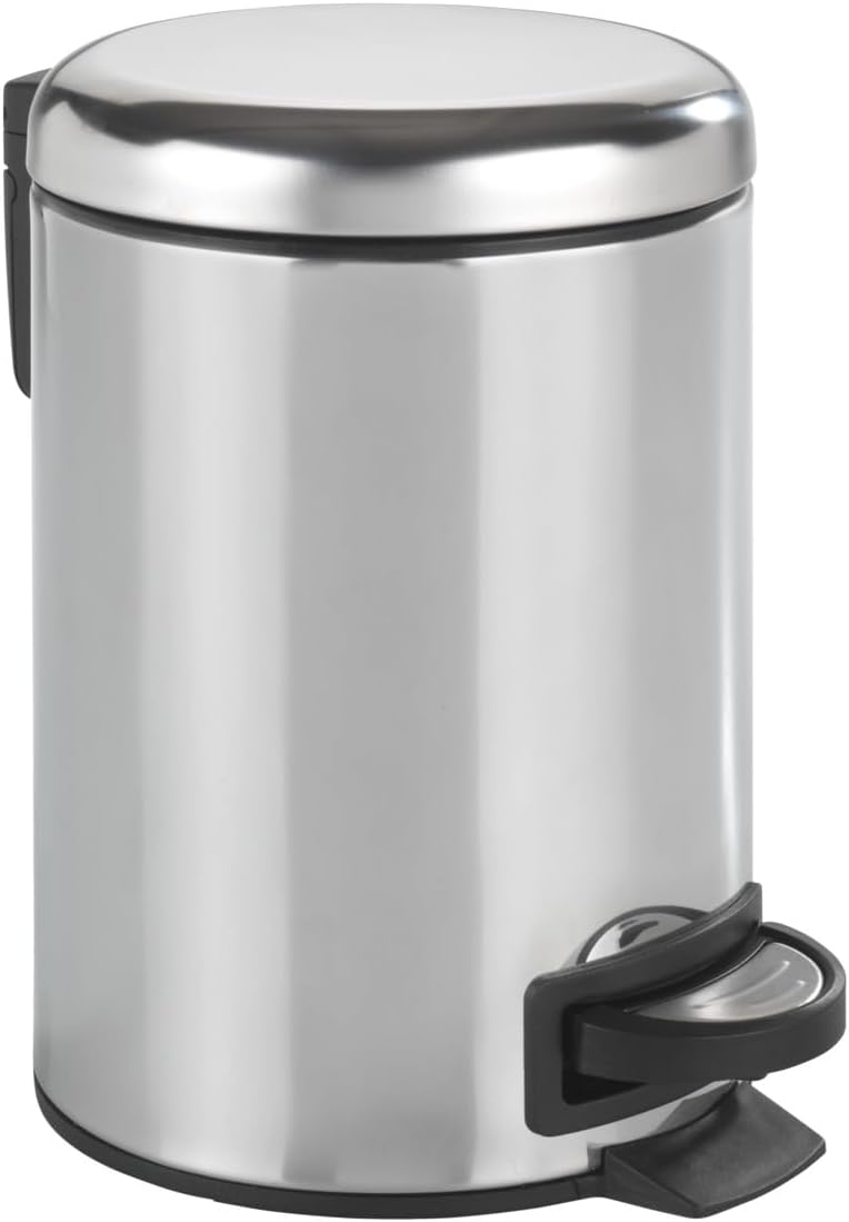 WENKO Cosmetic Pedal Bin Leman Stainless Steel Glossy 3 L – Cosmetic Bin with Pedal Mechanism Capacity: 3 L, rust-proof stainless steel, 17 x 25 x 22.5 cm, glossy